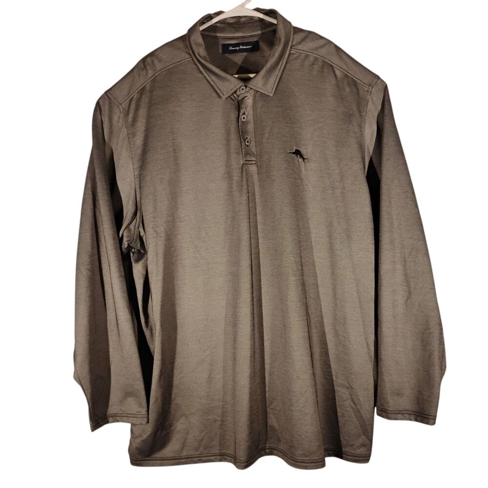 Tommy Bahama polo shirt mens 2XB 2XL XXL BIG gray long sleeve logo fish pima
